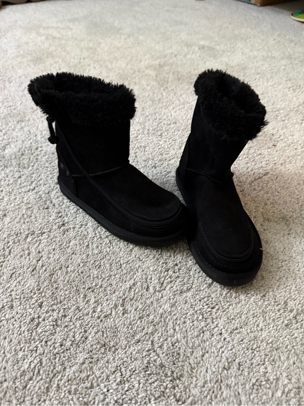 Kids Billy Zip Opening Black Faux-Suede Fur-Lined Winter Boots